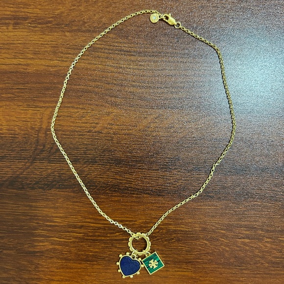 Tory Burch Jewelry - Tory Burch Gold Necklace with Blue Heart and Green Square Charms, no dust bags